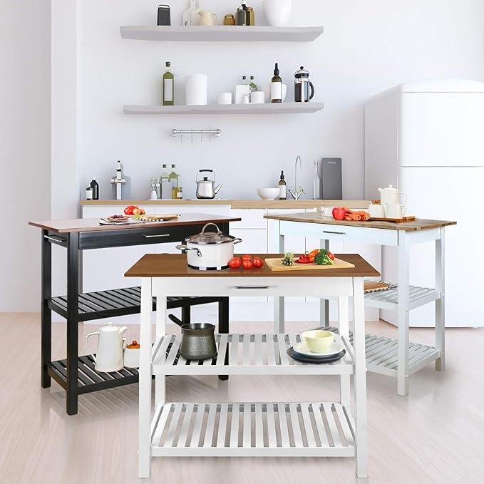 Island Oasis Solid Wood Kitchen Island with Drawer, Stainless Steel Towel Bar and Open Storage Multi-Purpose Prep Table for Home Kitchens Natural Maple and White