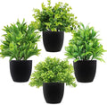 LELEE Artificial Potted Plants Mini Fake Plants, 4 Pack Medium Eucalyptus Potted Faux Decorative Grass Plant with Black Plastic Pot for Home Decor, Indoor, Office, Desk, Table Decoration