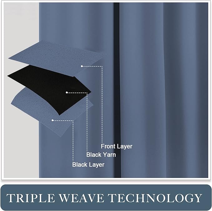 PONY DANCE Bedroom Curtains Drapes - Blackout Panels Home Fashion Solid Rod Pocket Curtain Blinds Home Decor Thermal Insulated Light Block, Wide 42 x Long 63 inches, Blue Haze, 1 Pair