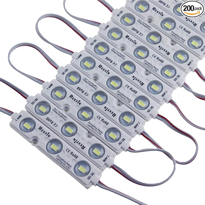 REXTiN Super Bright 200pcs 3 LED Module Green 5630 5730 SMD 40-45LM Per led Waterproof Decorative Light for Letter Sign Advertising Signs with Tape Adhesive Backside