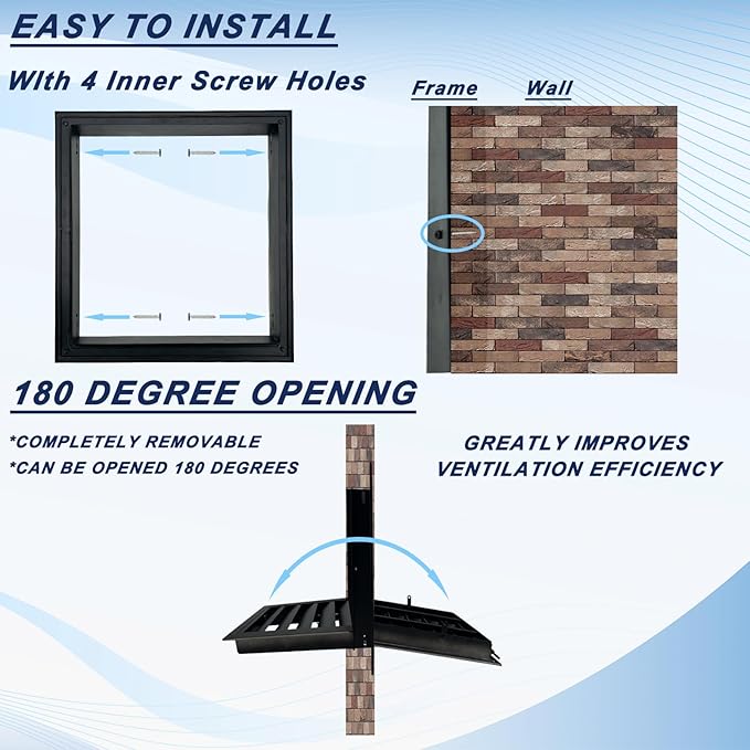 12"*12" Gable Vent,Aluminum Alloy Wall Vent Shed Vents,with Removable Strainer and 180 Degree Opening Angle.Ideal for Attic,Shed,Garage,Play House,Coop.[Inside Dimensions:9.5"w X 9.5"h]-Black 1 Pack