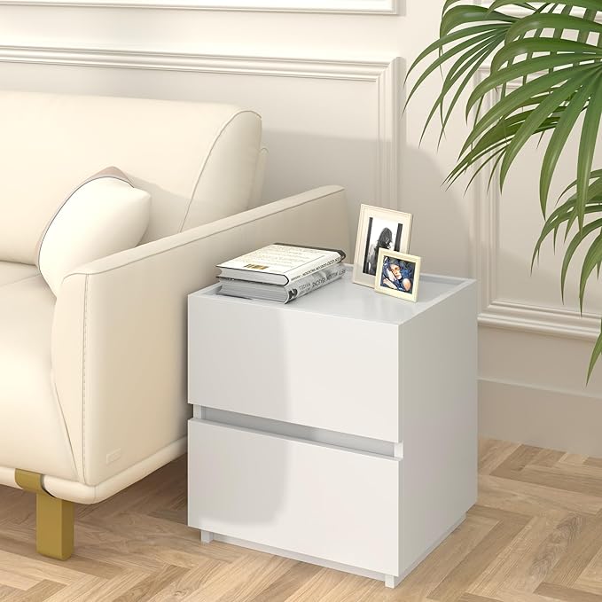 furtble Nightstands Set of 2, Small Dresser for Closet, Sofa Side Table with Drawers for Small Spaces Wooden Bedside Tables, White Modern Storage Cabinet for Bedroom. Entryway, 15.8 in