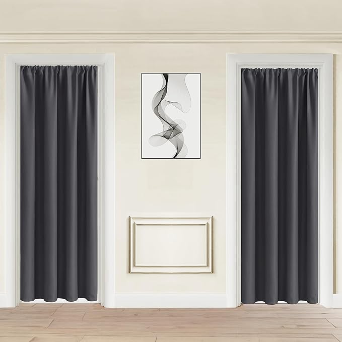 JIUZHEN Blackout Doorway Curtains 80 inch Length - 2 Panels Thermal Insulated Privacy Soundproof Rod Pocket Closet Door Curtains Room Divider for Bedroom,Office, 42 x 80 inches, Dark Grey