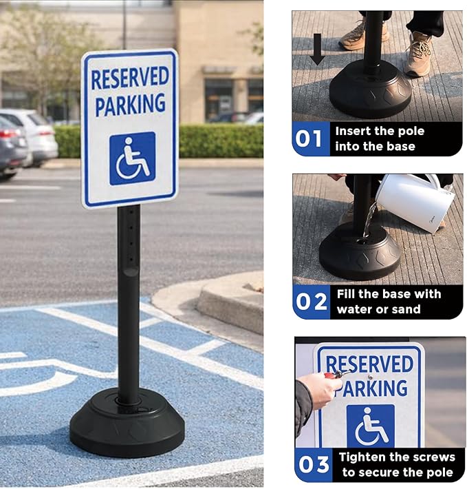 BESEA Portable Sign Holder Stand 6 Pack, Heavy-Duty Fillable Weighted Base Sign Holders, 41 inch Height Standing Sign Holder for Safety Signs, Reserved Parking Sign with Stand – Indoor & Outdoor Use