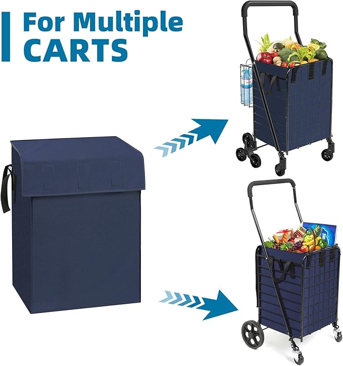 Shopping Cart Liner (Without Trolley), 14.7" X 13.2" X 20" Square Bottom, Fits Grocery Carts, Cover Adjustable Straps, Waterproof Oxford Cloth (Blue)