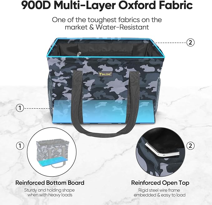 BALEINE Extra Large Utility Tote Bag with Wire Frame for Storage (Grey Camouflage, 16.5''x14''x10'')