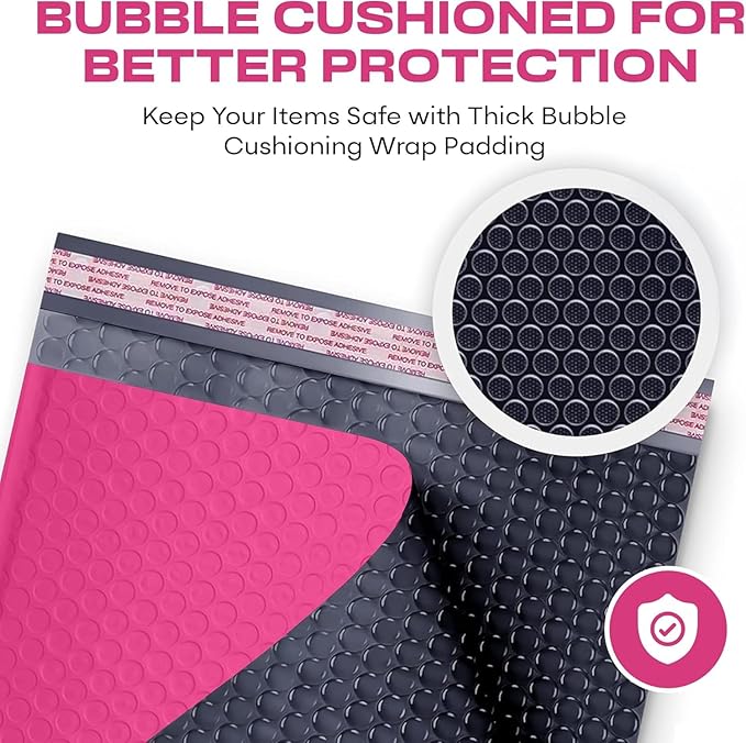 Hot Pink 10x13 Inch Poly Bubble Mailers |Self Seal Padded Envelopes for Thick books | Air Cushioned Bubble Mailer | Usable Size 9.5x13 | Waterproof Lightweight Mailing Shipping Bags | 100 Pack Bulk