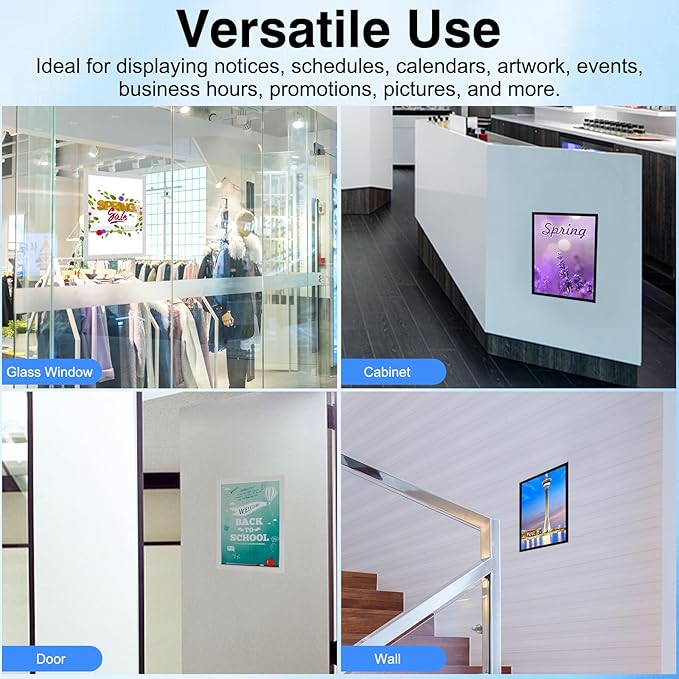 Window Sign Holder 8.5x11'' - Plastic Picture Frames - Double Sided and Adhesive for Wall/Door/Refrigerator/Cupboard Display Frame,Silver,Pack of 2