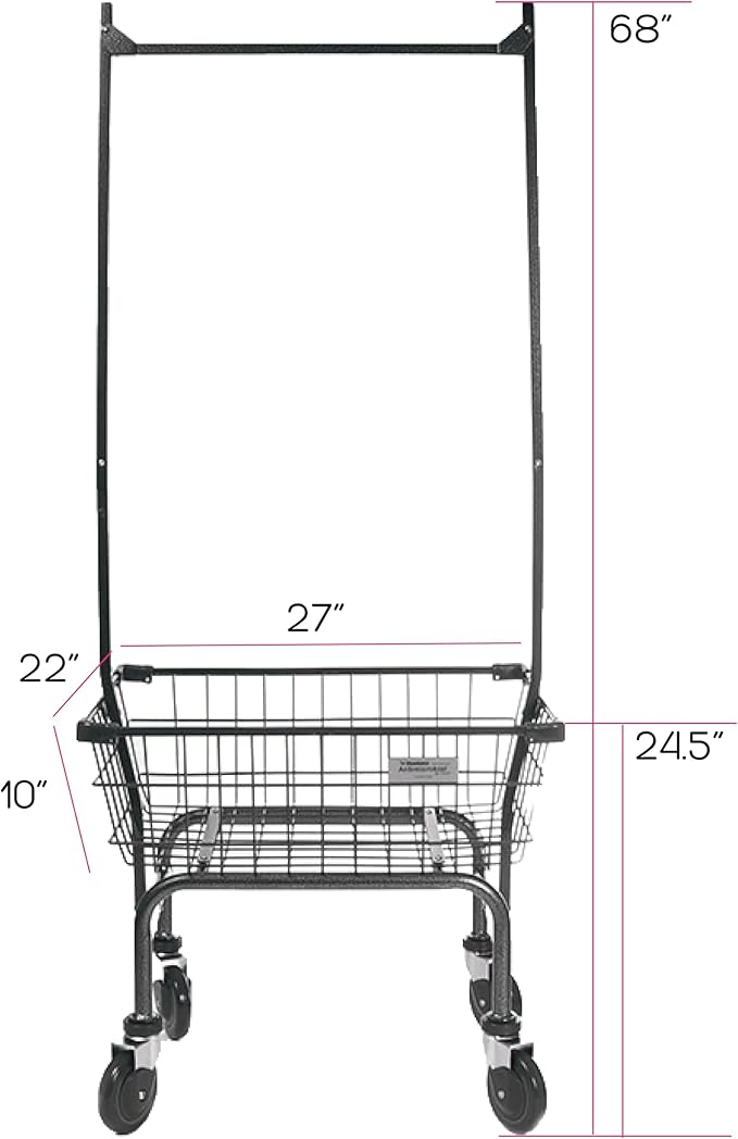 Heavy Duty Uhandle Laundry Cart with 5" Wheel (Charcoal Grey Pole Rack)