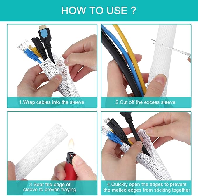 6.6ft - 1 inch Grey Cable Sleeve, Cable Organizer for Desk PC TV Computer, Wire Protector Cable Wrap Cover, Cord Management for Home Office