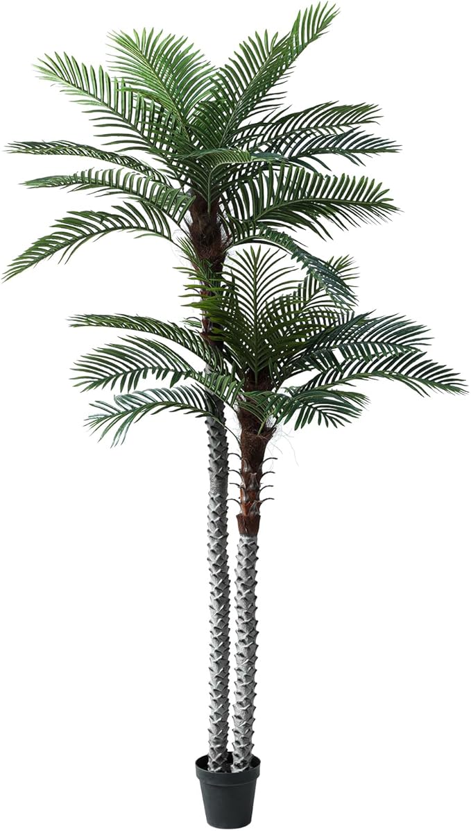 9ft Tall UV Resistant Faux Palm Tree, 108in Artificial Palm Tree Indoor Outdoor, Fake Tree with Real Bark and Realistic Leaves and for Home House Office Living Room Bedroom Yard Patio.
