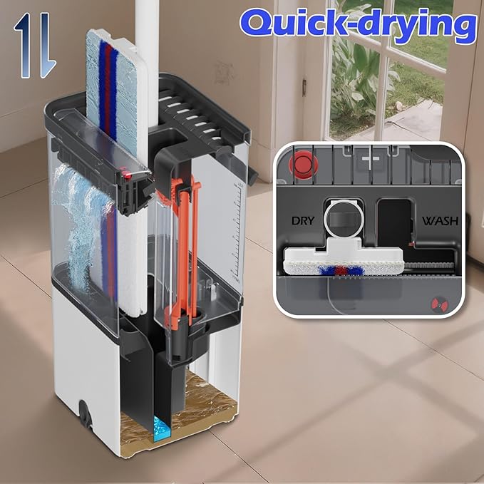 Mop and Bucket Set,Midyb Flat Mops and Bucket System with 2 Microfiber Pads,Mop and Bucket with Wringer Set,Automatic Separates Dirty and Clean Water,Wet and Dry Use Mops for Floor Cleaning