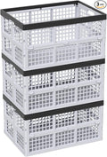 Pack of 3 Collapsible Storage Container Crates, Large Folding Basket Box with Handle, Grey, 42 L