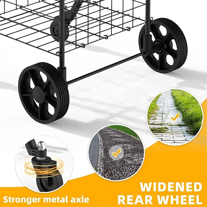 Shopping Cart for Groceries, Folding Utility Cart with Waterproof Liner and Insulated Cooler Bag, 360° Swivel Wheels Height Adjustable Portable Grocery Cart for Condo Laundry Transport Trip