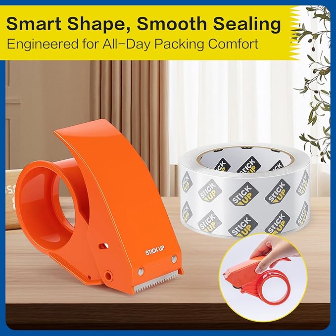 STICK UP Heavy Duty Packing Tape with Dispenser, 1 Roll, 1.88" x 65 YDs, Clear Strong Adhesive Package Sealing Tape for Shipping Moving Boxes, Mailing Supplies and Storage