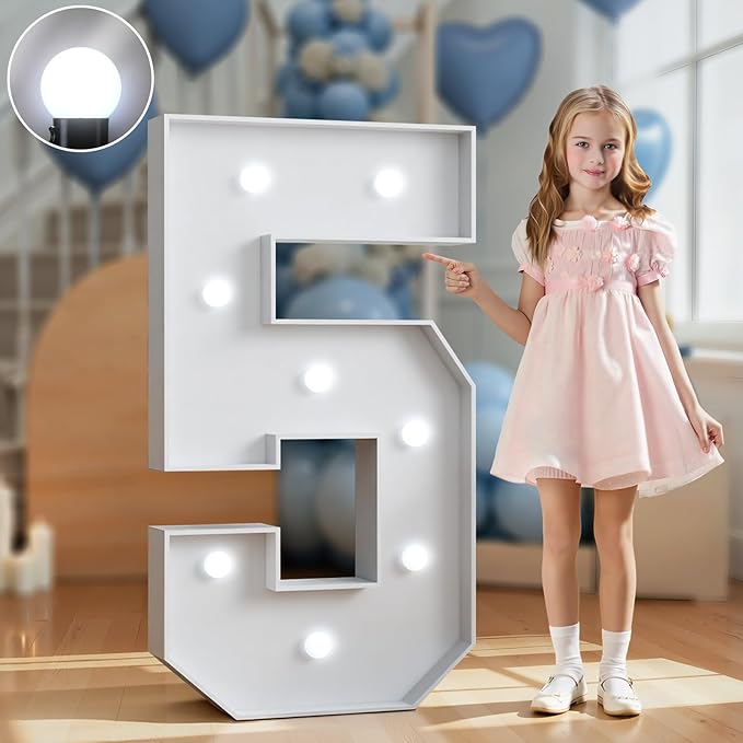 Marquee Numbers 3 Feet Tall Big Light Up Numbers 5th 25th 50th Birthday Decorations Graduation Decorations 2025 White Anniversary Party Decor Large Cardboard Prop Backdrop Sign 5