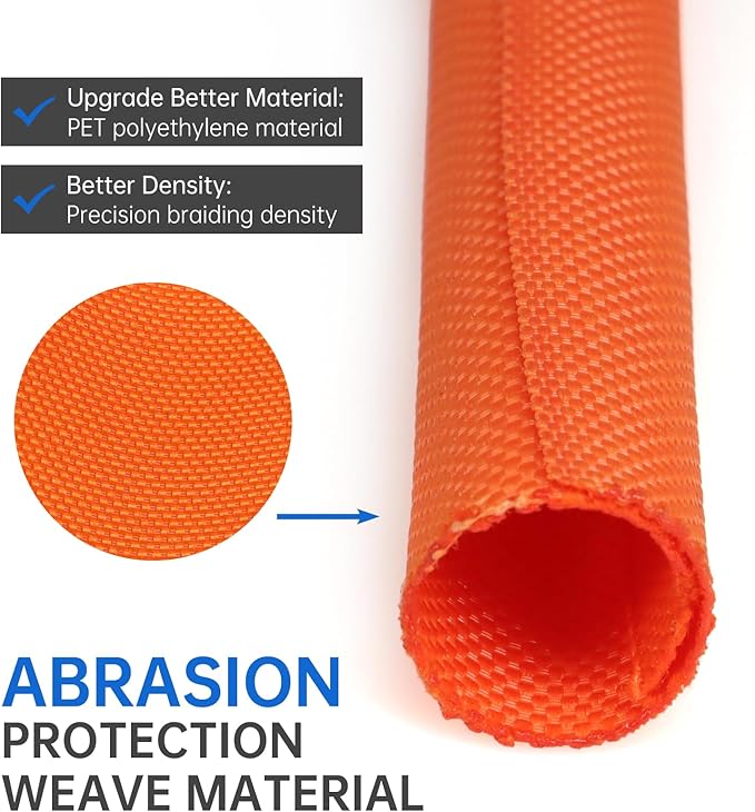 Split Braided Cable Sleeve，Flexible Wire Loom Tubing, Automotive Cord Protector Pet Proof, Cable Management for Computer TV Electric Wires Harness 16ft (Orange, 5mm（3/16")