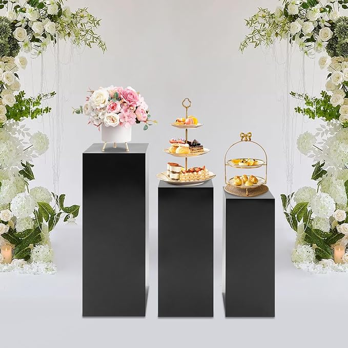 Eapmic Pedestal Stands for Party, Cake Pedestal Stand, Dessert Table Display Plinth Pillars, Sculpture Display Column Decoration Cube for Wedding Birthday (Black, Square-3Pcs(31.49"+25.59"+23.62"))