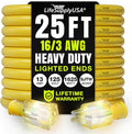 25ft Outdoor/Indoor Extension Cord 16/3 Gauge Heavy Duty 3 Prong SJTW, Waterproof, Flexible Cold-Resistant Long Power Cord,125 Amp 1625W, Yellow by LifeSupplyUSA
