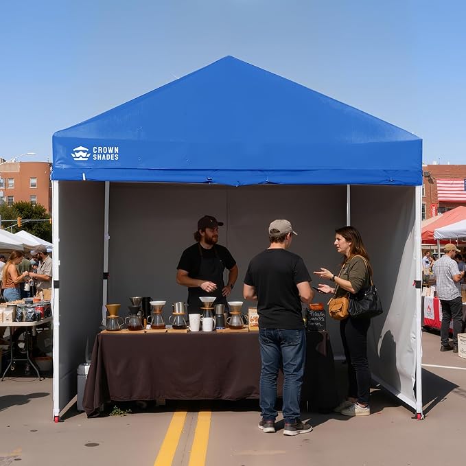 CROWN SHADES 10X10 Comercial Instant Canopy Pop Up Tent with Center Lock, 300D Fabric, 4 Sidewalls, Sto'N Go Bag, Blue