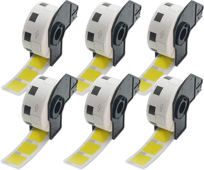 BETCKEY - Square Labels Replacement for Brother DK-1221 (0.9 in x 0.9 in), Compatible with Brother QL Label Printers [6 Rolls/6000 Labels, Yellow]