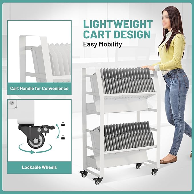 32 Device Mobile Open Charging Cart, Charging Station Rack, Easy Access and Removable Slots, Charging Storage Cart, Cable Management for Laptop Computers, Tablets, iPads, Chromebook for schools