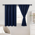 JIUZHEN Short Blackout Curtains for Small Window - Cafe Room Darkening Privacy Thermal Insulated Half Window Curtains Tiers for Bathroom,Kitchen, W 42 x L 36, Set of 2 Panels with Tiebacks, Navy Blue