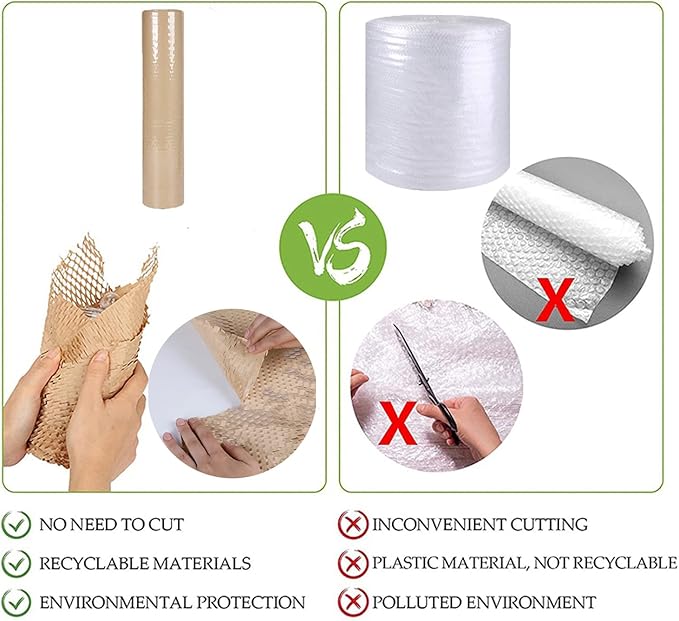 Honeycomb Packing Paper Wrap 15"x200' Sustainable Alternative to Bubble Cushioning Wrap for Moving/shipping/packing Roll with 20 Fragile Sticker Biodegradable & Fully Recylable