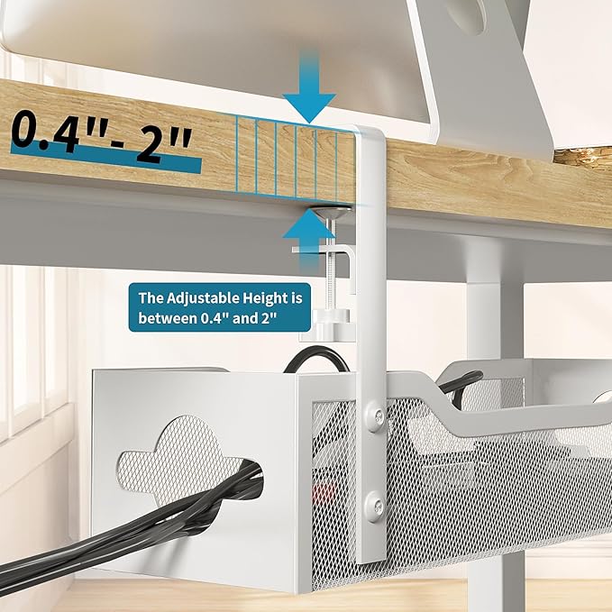 Under Desk Cable Management Tray 3 Pack, Cable Management Under Desk No Drill, Cable Organizer with Clamp for Wire Management, Cord Organizer for Office, Home - No Damage to Table (White)