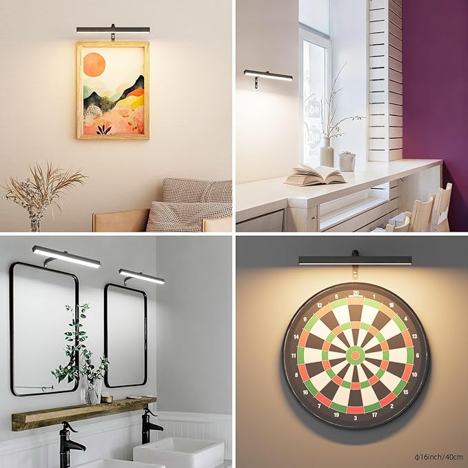 4W Plug in Picture Light for Paintings with Remote Control, 12" LED Art Display Lighting for Gallery, Dartboard, Artwork, Black Wall Mounted Picture Frame Light