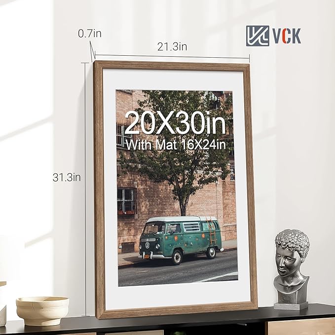 VCK 20x30 Poster Frame 2 Pack - Walnut, High-End Wood Picture Frames with Polished Plexiglass, Display 16x24 Photo with Mat or 20x30 without Mat, Art Gallery-Quality, Wall Hanging, Walnut