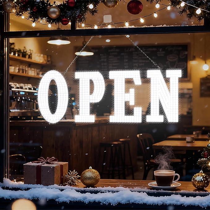 Open Sign for Business, 30"x10" Jumbo Open Sign with Timer and Remote Control, Dynamic Light Modes Led Signs for Storefront Window Bar Salon Cafes Retail Shops White