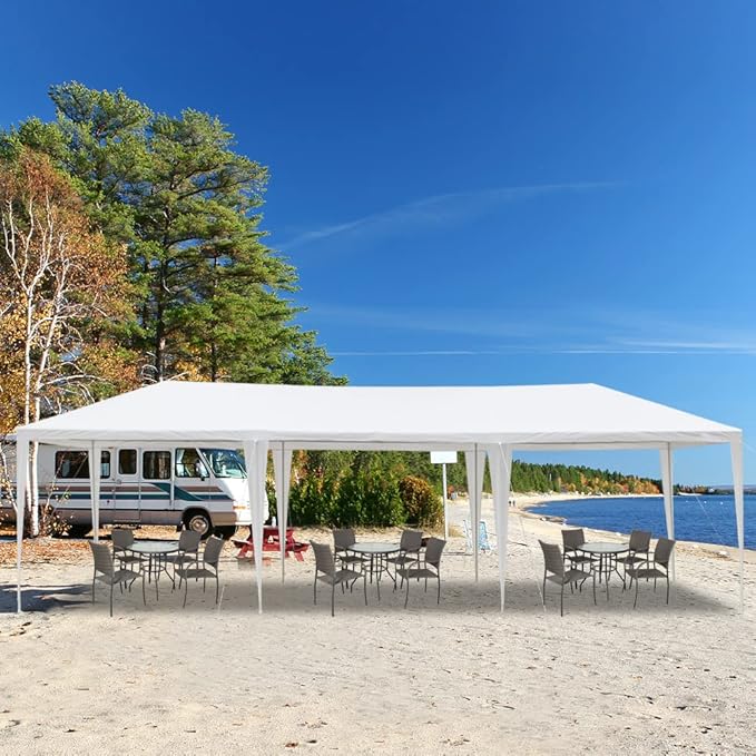 10x30 FT Party Tent, Outdoor Wedding Tents for Parties, Canopy Event Tent Without Removable Sidewalls, Waterproof Gazebo Shelter for Birthday Parties, Weddings, BBQs & Events (10X30FT-0Sides White)