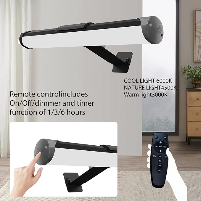 MIOBLUE Picture Light Battery Operated, 13.8in Wireless Art Light for Paintings, Dimmable 4400mAh Recharging Battery Display Light with Remote Control for Wall, Gallery Dartboard Art Bedroom