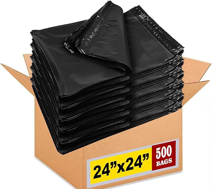 iMBAPrice 24x24 Inch XL Black Poly Mailers 500-Pack #8 Extra Large Poly Mailing Shipping Envelopes Bags, Self Seal Adhesive Waterproof and Tear Proof (Total 500 Bags)
