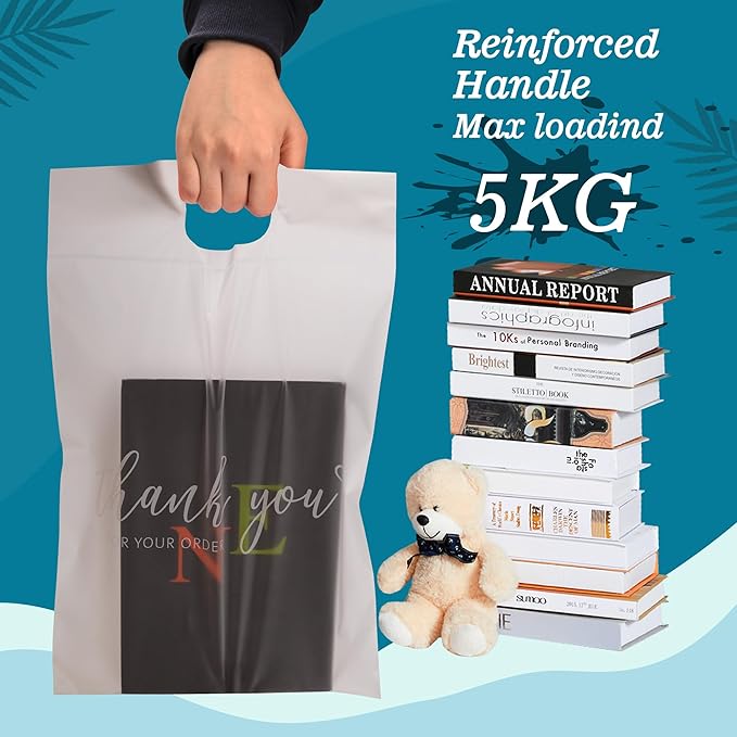 JinRuiKJ Frosted T-Shirt Bags with Handle, Thank You Bags for Small Business, Durable Self-Sealing Packaging Bags for Clothing, Boutique & Shipping - 10x13 Inch 100 Pcs