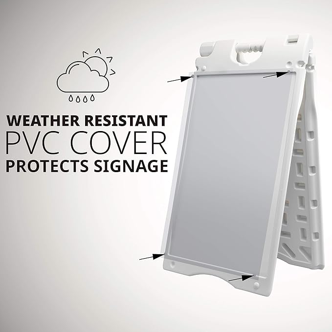 Jumbl A-Frame Signboard 15.7” x 26” Display Surface – Small Outdoor Sandwich Board w/Weather Resistant PVC Sign Protector & Sand Fill Holes – Dual Signage Stand for Storefront Sidewalk Curb (White)
