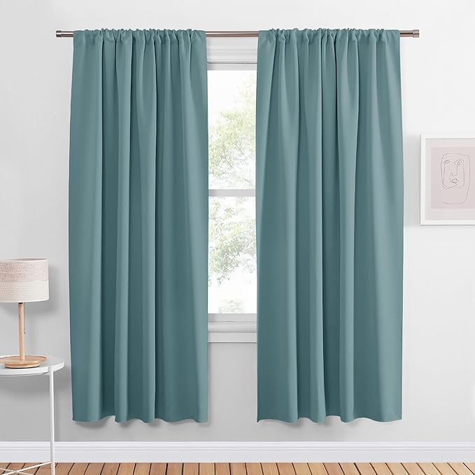 PONY DANCE Greyish Blue Blackout Curtains for Living Room,Thick Durable Privacy Window Shades, Rod Pocket Thermal Insulated Backdrop for Teenagers Bedroom Dorm, W 42 x L 72 inches, 2 Panels