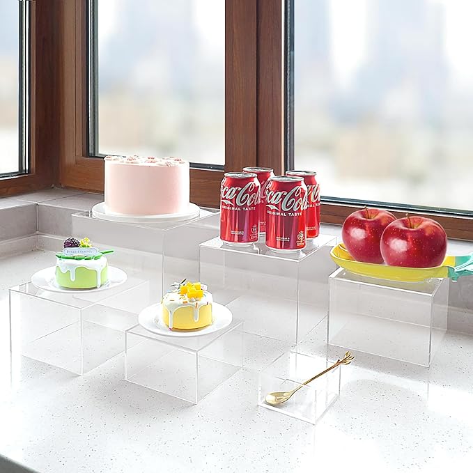 6 Pcs Clear Buffet Risers and Stands, Acrylic Food Risers for Buffet Table, Acrylic Risers Display Stands for Wedding Party, food display, Collectibles(8" 7" 6" 5.5" 4.5" 3")