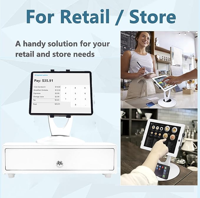 Large Tablet POS Stand, Rotating Commercial Tablet Stand, Swivel Base for Retail Kiosk Register Office Showcase Cashier and Business