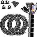 Large PC Cable Management Tube Sleeve Under Desk Wire Organizer for Cords 2 PCS Black, 1.1 inch -5 ft EZ Spiral Cable Wrap Cover Bundler w/Clips for TV Office, Pet Proof Cable Protector