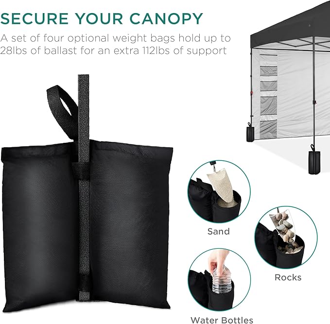 Best Choice Products 10x10ft Easy Pop Up Canopy w/Side Wall, 10 Pockets, Portable Carrying Case, 1-Button Setup, 4 Weight Bags - Gray