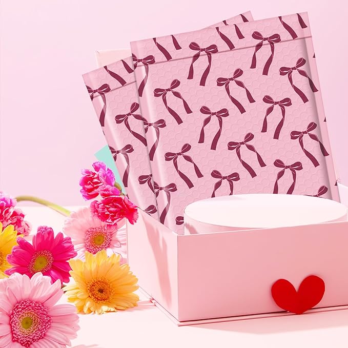Fuxury Bubble Mailers 8.5x12 40 Pack, Pink Bows Cute Design Bubble Envelopes Usable Size 8.5x11",Strong Adhesion Pattern Padded Shipping Envelopes Thick Mailer for Mailing Books,Clothes