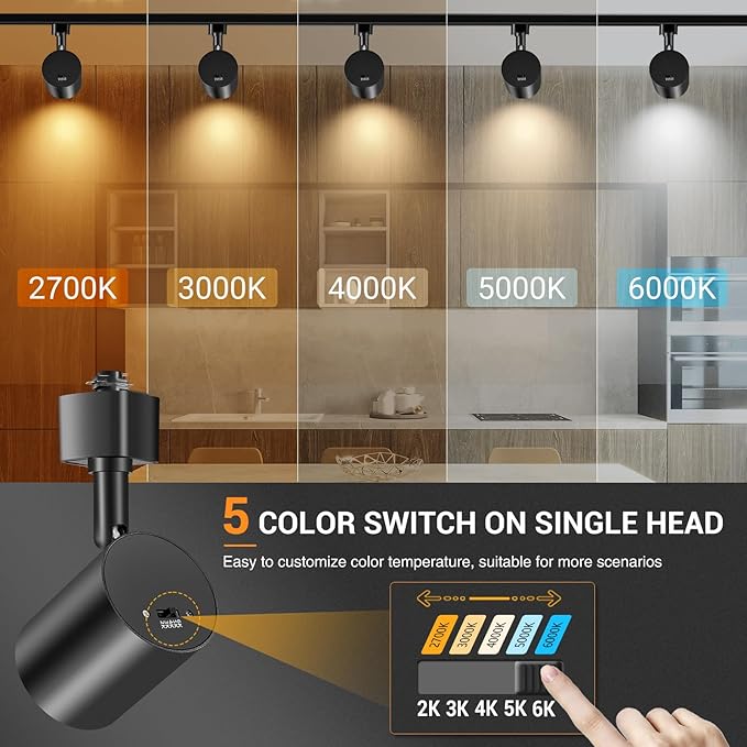 VANoopee 5-Color 8-Light LED Track Lighting Kit with 6.6FT H Type Track Lighting Rail, LED Track Light Heads Dimmable Modern Kitchen Track Lighting Fixtures Ceiling Spotlight, CRI90+ 10W 800lm Black