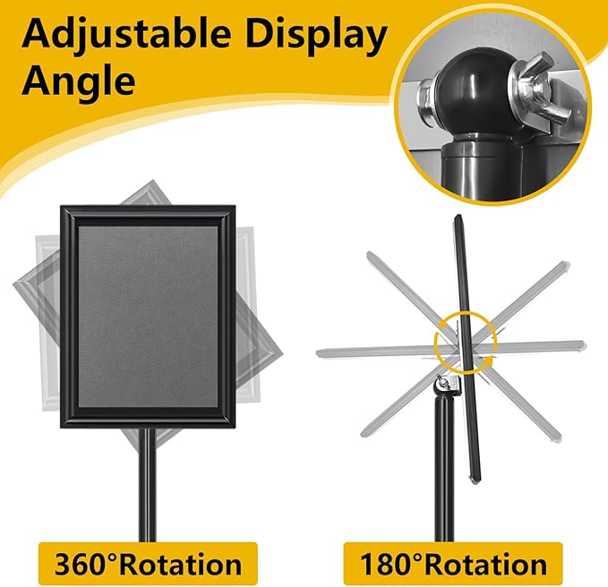 2 Pack Sign Holder Stand 8.5x11 Inch, Adjustable Sign Stand, Floor Standing Sign Holder, Snap-Open Frame Display, 360° Rotation Outdoor Indoor Poster or chalk board Display for advertising,Malls,Black
