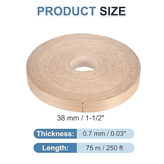 PATIKIL Red Oak Edge Banding, 1-1/2 Inch x 250 ft Wood Veneer Tape Pre-glued Flexible Plywood Edge Banding with Hot Melt Adhesive for Furniture Restoration