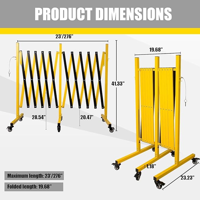 Metal Expandable Barricade, 23 Ft Retractable Fence Outdoor, Mobile Safety Barrier Gate, Easily Assembled Expanding Gate with Casters, Collapsible Accordion Barricade Gate Outdoor