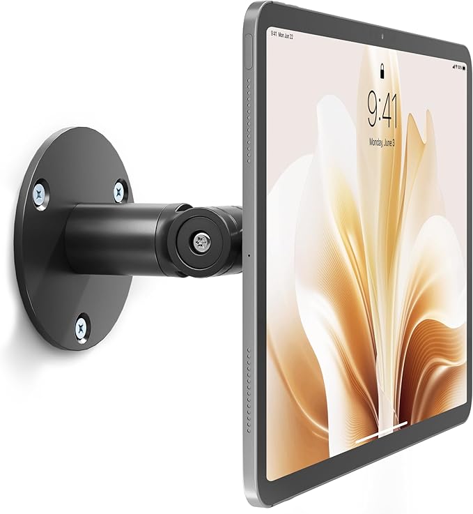 monTEK Anti-Theft Tablet Wall Mount, Universal Tablet Kiosk with Security Lock Fit 7”-15” Screen Size, Compatible with Ipad Series and Samsung Tab, Frameless Design, Black