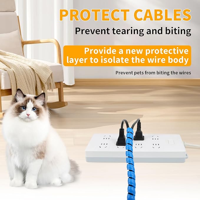 Spiral Cable Wrap, 16.4ft, 33ft Wire Protection Sleeve Cover Cable Organizer Pipe Flexible Spiral Wrap Winding Tube Prevent Cat from Chewing Cables (Blue, 10mm (3/8")-33ft)