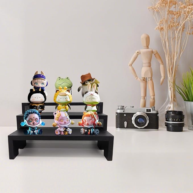 4 Set 12Pcs Black Display Riser for Vendors Event Wood Risers Cupcake Stand 3 Tier Racks Decor Stands Perfume Organizer Dessert Stands for Party